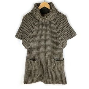 Kaidal Sweater Dress Brown Turtleneck Cowl Wool Alpaca Mini Short Sleeve OS